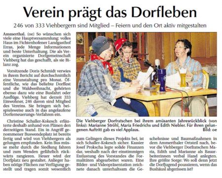 Jahreshauptversammlung der Dorfgemeinschaft Viehberg - Bericht in der Amberger Zeitung