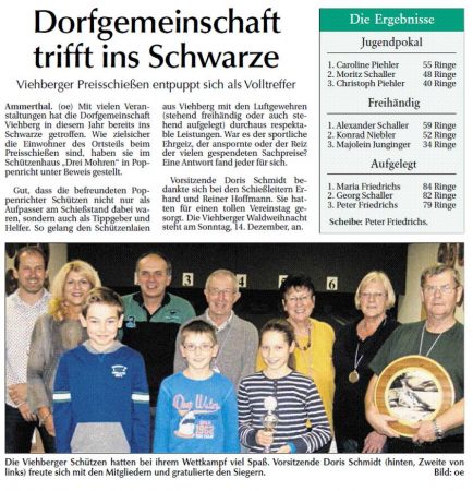 Preisschießen der Dorfgemeinschaft Viehberg - Bericht in der Amberger Zeitung