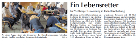 Viele Viehberger bei der Einweisung in Defi-Handhabung - Bericht in der Amberger Zeitung