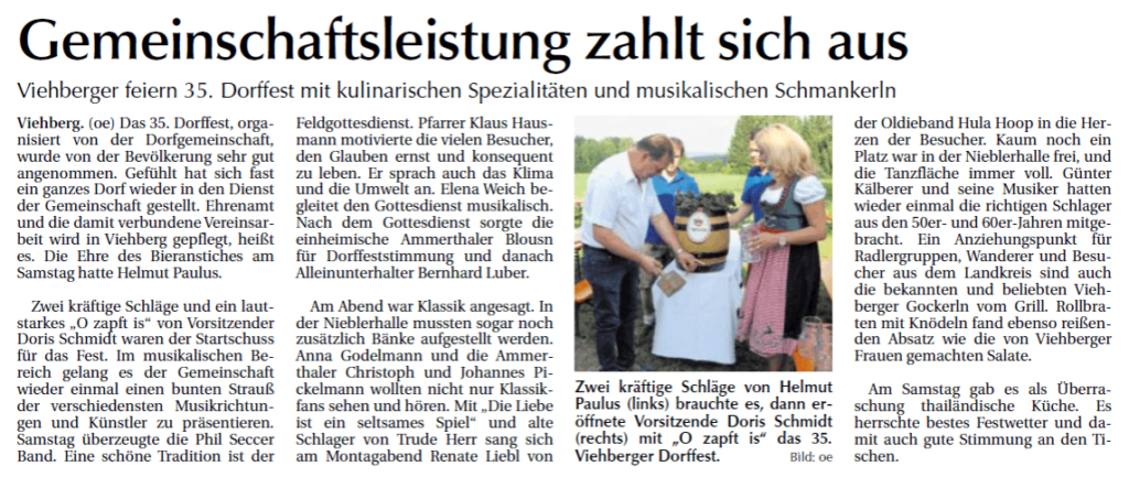 Bericht vom Dorffest der Dorfgemeinschaft Viehberg in der Amberger Zeitung